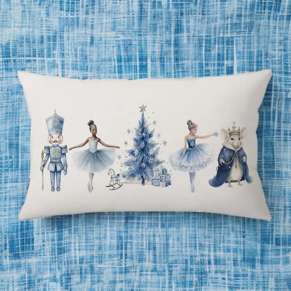Blue Christmas Pillow Cover Holiday Nutcracker Decor Soft Accent Lumbar Case 20" - Picture 3 of 13